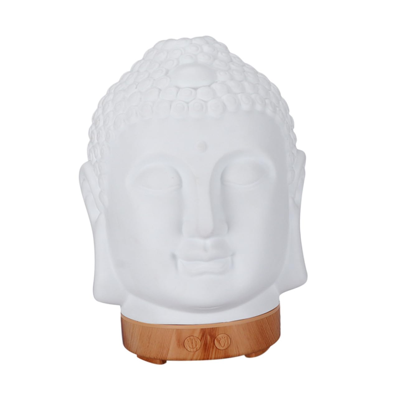 Humidificador de Gran Capacidad y Difusor de Aroma Ultrasónico de Cerámica Forma de Cabeza de Buda, Base de Madera Clara, para Dormitorio, Oficina y Meditación, 1 Unidad
