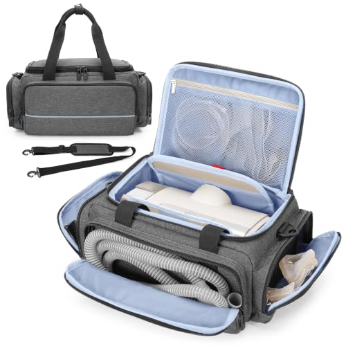 CURMIO CPAP Travel Bag Compatible with ResMed AirSense 11 AirSense 10 AirSense 10 elite AirStart 10 Portable Carrying Case Compatible with Philips Dreamstation 3B Medical Luna G3 XT Fit Gray