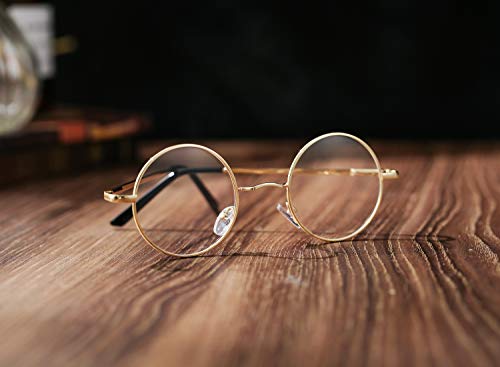 Coasion Vintage Round Clear Glasses Small Metal Frame Non Prescription Lens Eyeglasses (Gold) #TOP4