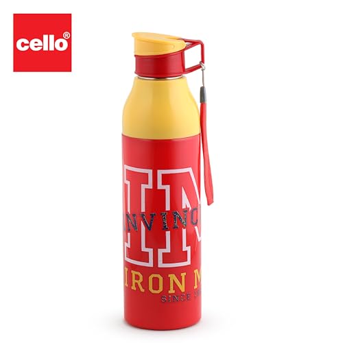 Image of CELLO Puro Steel-X Legend 600 Insulated Water Bottle 600 ml Red | 3D Touch & Feel Super Heroes Design, Lightweight Leakproof Easy Sip Flip Cap Insulated Water Bottle for School Kids Office & Travel