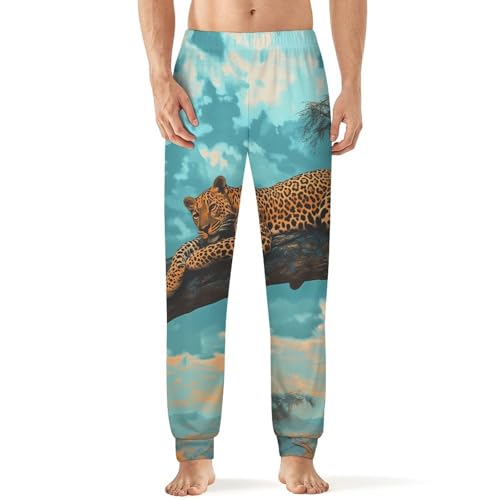 Leopard Lounging On Branch Acacia Tree Men's Pajama Pants Lounge Pant Sleepwear PJ Bottoms