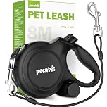 pecute Retractable Dog Leash with Anti-Bite Leash&Poo Bag Holder, 2025 New 8m Dog Lead with 360° Tangle-Free Extended, One-Handed Brake, Pause, Lock, Black