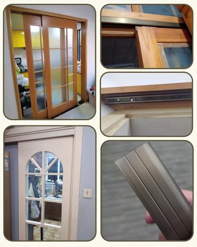 Kit de herrajes para puerta corrediza con ruedas de metal en acabado dorado cepillado y riel champagne de 38 pulgadas (96.5 cm), incluye 12 ruedas miniatura 5