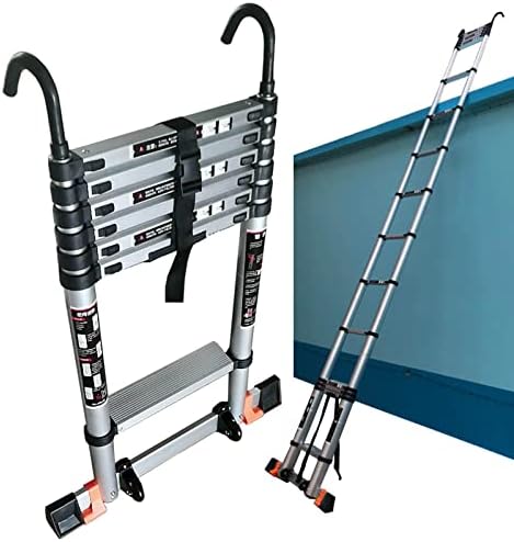 Extension Telescopic Ladders for 6m/5m/4m/3m/2m RV/Rooftop Tent/Attic, Aluminum Telescoping Ladder with Detachable Hook & Stabiliser Bar, Load 200kg (Size : 5.5m/18ft)