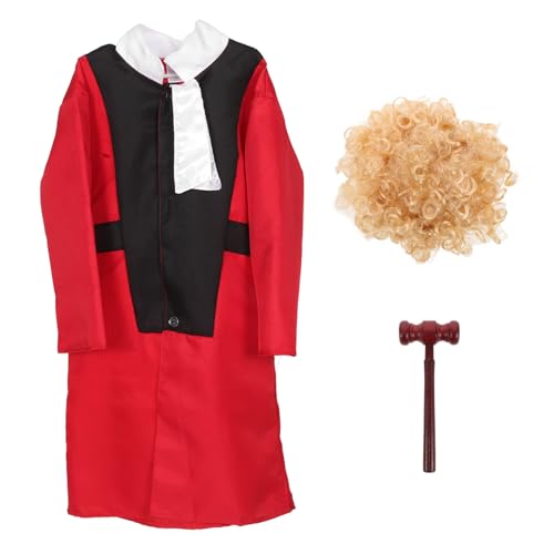 Veemoon Costume de Juge Garçon et Filles M avec Manteau Réaliste et Postiche Incluse, Tenue de Jeu de Rôle Métier Judiciaire pour Fêtes, Cosplay et...