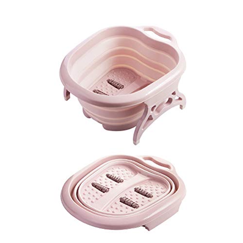 Collapsible Foot Tub Portable Foldable Feet Relax Spa Massage Large Heightening Footbath Folding Barrel Outdoors Camping (Pink)