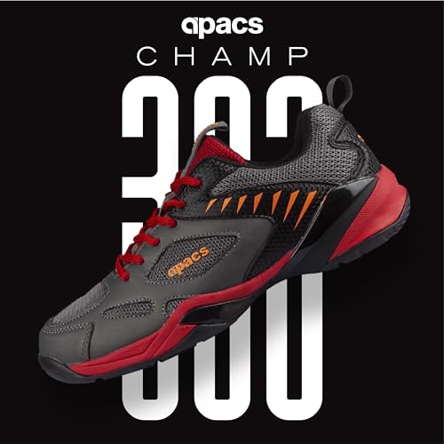 Image of Apacs Champ 303 (CP-303-XY) Non-Marking Professional Badminton Shoes | Ideal for Indoor Games (Badminton, Tennis, Volleyball, Squash) Durable | Super Stable | Hi-Comfy Badminton Shoe Grey Red (UK 7)
