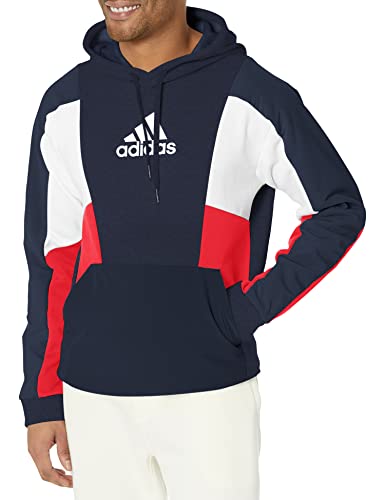 adidas mens Essentials Colorblock Hoodie Ink/Better Scarlet Medium