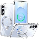 PETORA Galaxy S24/S25 用 ケース リング付き MagSafe対応【360度回転式マグネットスタンド・縦横両対応】米軍MIL規格 耐衝撃 レンズ保護 透明 黄ばみ防止 滑り止め マグセーフワイヤレス充電対応 携帯カバー おしゃれ スマホケース (クリア,Galaxy S24/S25)