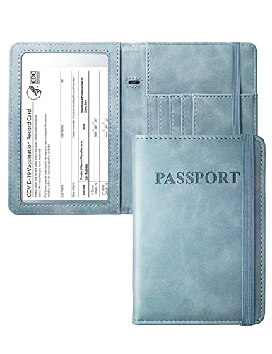 Mymazn Calf Leather Passport Holder Passport Cover With Vaccine Card Holder Passport Case With Clear Pocket Travel Wallet Card Pocket Passport Protector Rfid (Vetro, Vetro Green) #TOP16