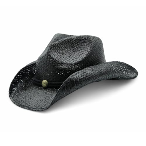 Image of Peter Grimm Straw Round Up Cowboy Hat - Stylish and Versatile Straw Hat for Men and Women - One Size