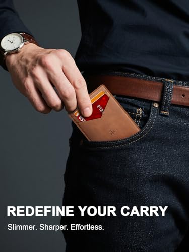 Image of Wallet for Men, Slim Minimalist Wallet with Money Clip＆ID Window, RFID Blocking Pop-Up Credit Card Holder, Smart Auminum Mens Wallet Holds 9-13 Cards (Gift Box) (Brown)