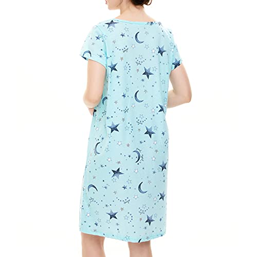 American Trends Nightgowns For Women Cotton Night Shirts Short Sleeve Night Gown Dress Casual Pajamas Soft Sleepwear Green Star L #TOP4