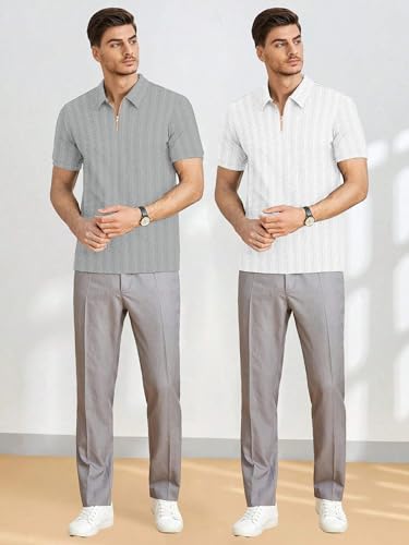 Image of MiraMichi Men's Polycotton Short Sleeve Casual Polo Collar T-Shirt - Lightweight Breathable Classic Polo for Everyday Comfort & Style