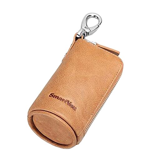 Blancho Pure Color Leather Key Case Key Chain Bag Zipper Case Wallet Car Key Holder, Yellow