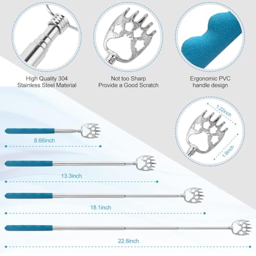 Image of 4 Pack Different Back Scratcher Metal Back Massager Set, Extendable Portable Telescoping with Beautiful Box, Gifts for Men Women Kids Adults Stocking Stuffers (Blue)