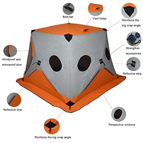 Whyunm26 Ice Fishing Shelter 3 Layers Thickened Winter Outdoor Waterproof Winterized Tent Warm Cotton Durable Camping Tent With Pegs And Ropes,Orange #TOP3