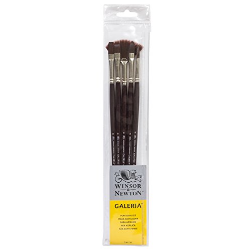 Winsor & Newton Galeria Long Handle Brush (5 Pack) (Round 8, Flat 8, Filbert 8, Bright 8, Fan 5)