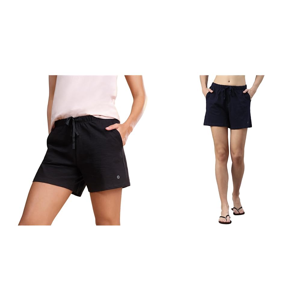 enamor Women's E062 Basic Cotton Casual Shorts Pack of 2-picture-31