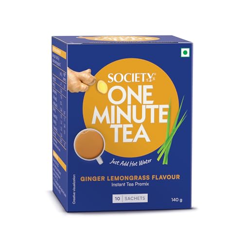 Image of Society One Minute Tea | Ginger Lemongrass Flavour | Made with Lemongrass & Ginger | Flavoured Instant Tea | 14g X 10 Sachets (140g) | Pack of 1