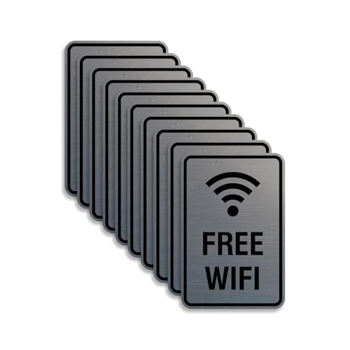Panneaux WiFi gratuits ronds Signs ByLITA argent brossé pour mur intérieur et extérieur Lot de 10