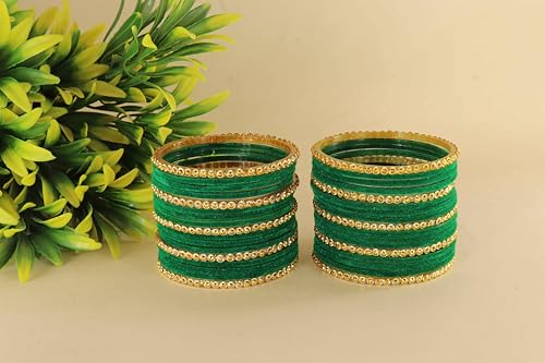 Image of NMII Premium Glass & Golden Beads Velvet Bangle Set For Women and Girls | Velvet Chudi | Traditional Chudi Set | Designer Girl's Bangles Bracelet | Wedding, Party, Festive, Daily- Set of 34