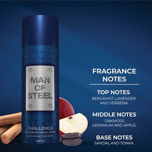 Image of Denver MAN OF STEEL Drill, Challenge & Pump Deodorant Body Spray - 200ML Each, Pack of 3 | Deodorant For Men