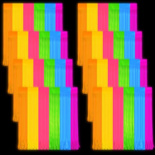 Image of 8 Pack Glow in The Dark Curtains Party Supplies 6.6 x 3.3 Ft Glow Tinsel Foil Fringe Curtains Colorful Patchwork Streamer Backdrop for Birthday Holiday Neon Party Decorations