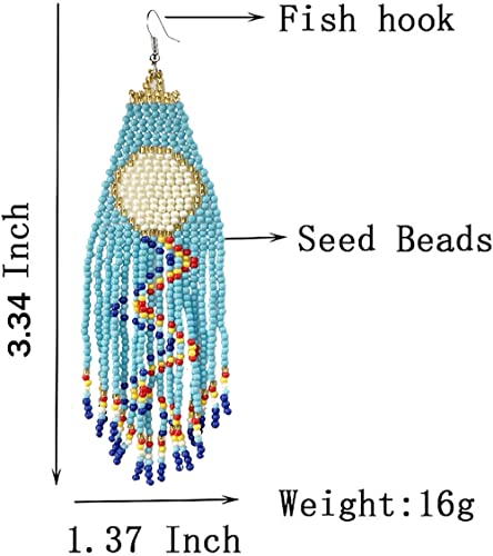 Long Beaded Tassel Earrings Classic Fringe Drop Earrings Bohemian Handmade Seed Bead Tribal Dangle Earrings