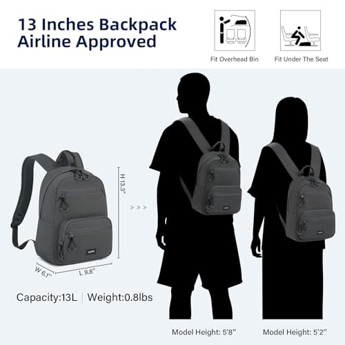 Carry On Travel Backpack For Men Women, 13 Inch Small Mini Work Bag Personal Item Backpacks, Camping Back Pack Lightweight Hiking Daypack For Office Nurse Commuter (Dark Gray)2