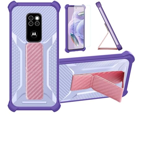 Funda para Motorola Defy 2021 Funda Carcasa Case Cover [con Protector de Pantalla de Cristal Templado] Híbrida [Soporte Plegable Magnético] [Esmerilado antihuellas] Púrpura