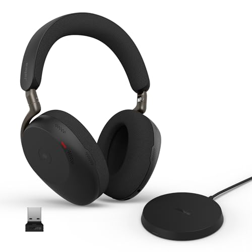 Image of Jabra Evolve3 85 Over-Ear Wireless Bluetooth Headset with Mic and Wireless Charging Stand for Work, USB-A, AI Voice Call Technology, Adaptive ANC, 25-Hour Battery, Microsoft Teams Certified, Black