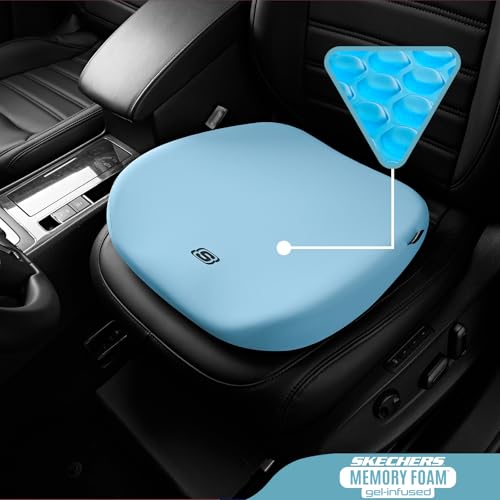 Image of Skechers Seat Cushion Premium Gel & Memory Foam-Office Chair Cushion for Tailbone Pain Relief,Butt Pillow for Office Chair,Car seat Cushion,Long Sitting Office Workers,and Car Drivers,Blue