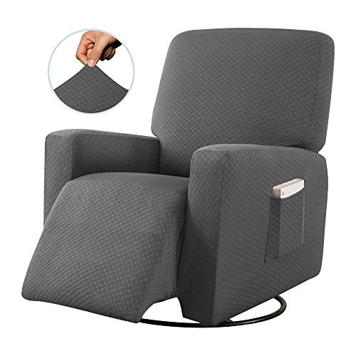Sapphire Home Recliner Chair SlipCover Shield, Form-fit Stretch, Wrinkle Free, Furniture Protector, Remote Pocket, Polyester Spandex Fabric, Solid Non-Slip, Diamond Pattern, Rec Light Gray