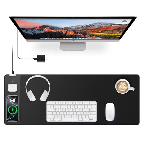 Image of Magnetic Wireless Charging Mouse Pad, 27.5 inchx11.8 inch, with 20W Adapter, Black