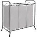 STORAGE MANIAC 3 Section Laundry Sorter, 35.9 Gal (136 L) Laundry Hamper Cart with Heavy Duty Rolling Lockable Wheels and Removable Bags, Clothes Organizer Basket Clothes Separator Hamper, Gray