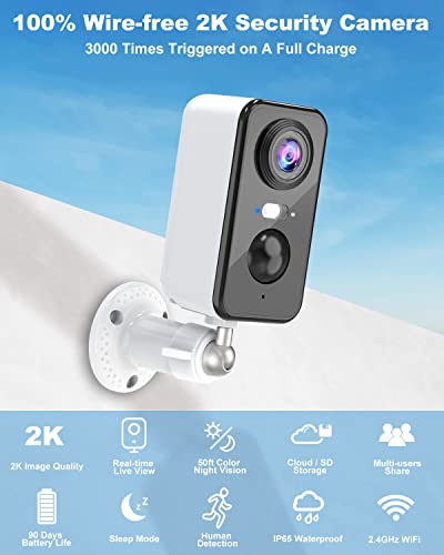 Wireless Cameras For Home Security Outdoor, 2K Color Night Vision Battery Powered Wifi Security Camera Spotlight/Siren Motion Detection 2-Way Talk Waterproof Cloud/Sd Storage Outdoor Camera Wireless #TOP1
