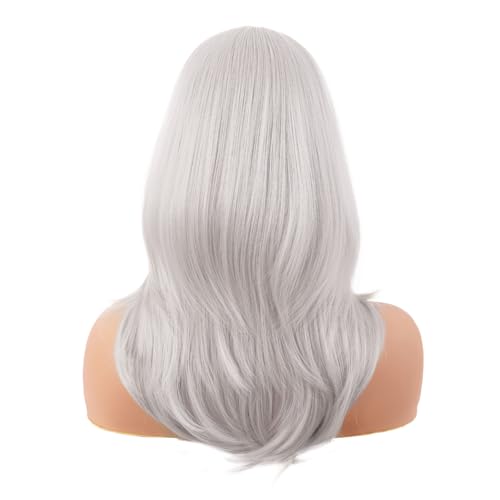 Image of MapofBeauty 20 Inch /50 cm Long Layered With Bangs Straight Synthetic fiber Shoulder Length Hair for Daily Use or Party Wig (Silver)