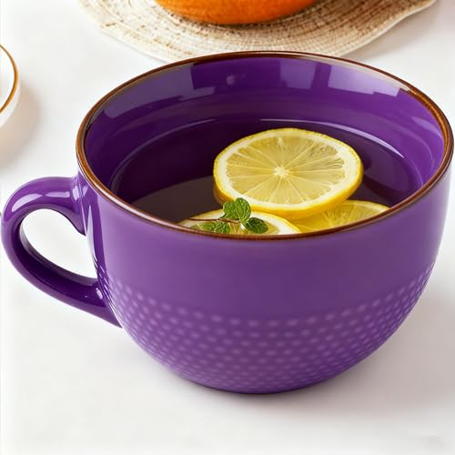 Disoza Grande tasse à café XXL Violet Tasse Céramique 700ml Tasses à soupe avec anse Grandes tasses Jumbo Tasses à thé Céréales Soupes Café Bol...