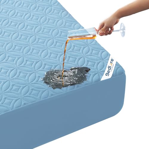 Image of BEDLORE Waterproof Mattress Protector, Twin Size Mattress Pad with Deep Pocket 6 inch-15 inch Depth, Soft Breathable Dirt-Proof Single Bed Mattress Cover for Bedroom, Dorm Room (Sky Blue)