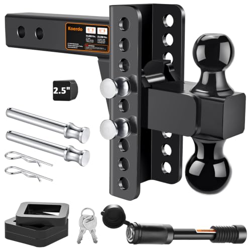 Adjustable Trailer Hitch Fits 2.5 Receiver Drop Hitch & Tow Hitch with 6-Inch Drop/Rise 2 & 2-5/16 Dual Ball Hitches for Trucks 22 000 lbs GTW Trailer Hitches with Anti-Theft Pin Black