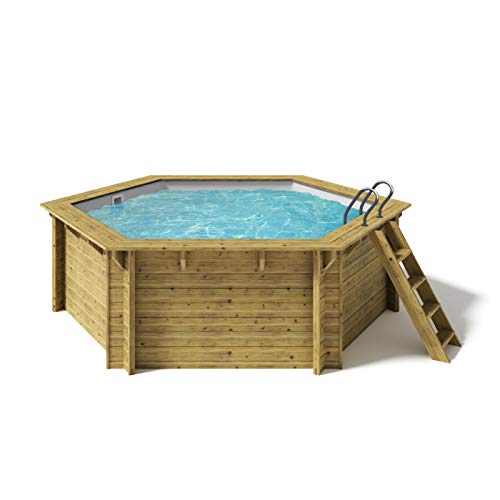 Paradies Pool® Holzpool Lani Einzelbecken inkl. Zubehör, Edelstahlleiter Tiefbecken, Folie grau mit 0,8mm Stärke…