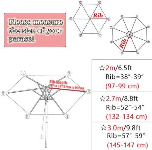 Patio Umbrella Replacement Canopy Square Cantilever Top Cover Outdoor,Premium Parasol Replacement Canopy UV50+ Waterproof Sun Umbrella Fabric Cover for 200cm/270cm/300cm Models with 6/8 Arms