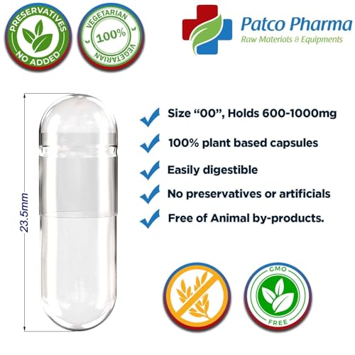 Image of Patco Pharma Empty Hard Gelatin Pill Capsules, Size 00, White, 500 Pack