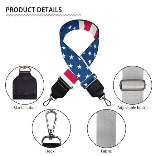 Image of GLENLCWE American Flag Print Wide Shoulder Strap Adjustable Replacement Belt Guitar Style Crossbody Bag USA Flag Handbag Strap Canvas Straps