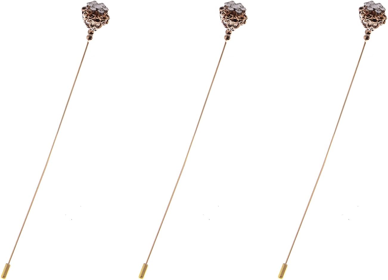 Alilang Vintage Inspired Hat Pin Golden Hollow Out Design Long Stick Pin Crystal Rhinestone Brooch Fashion Accessories Pack Of 3