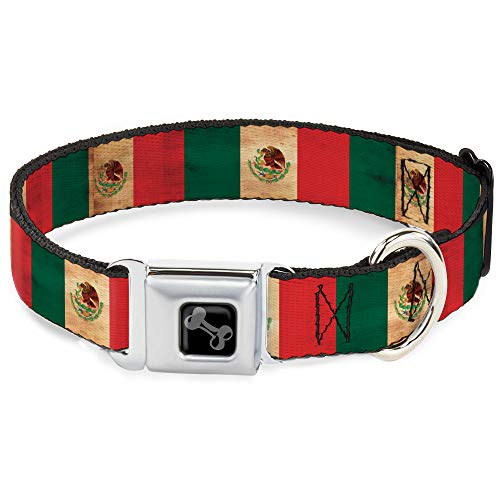 Collier pour chien Buckle-Down drapeau du Mexique boucle métal 50,8-78,7 cm