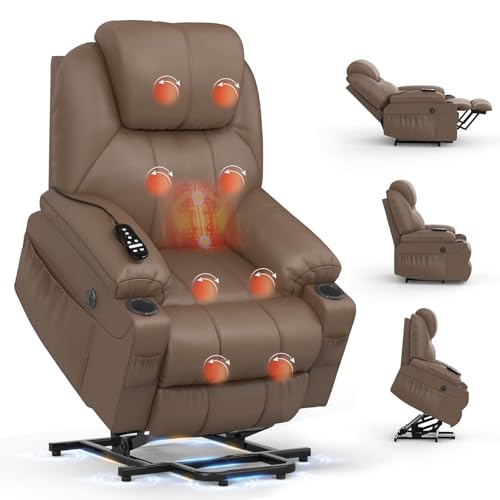 BareTay Recliner Armchair Lift Chair For the Elderly, Power Recliner Chair with Massage & Heat, Extended Footrest, Type C+USB Ports, 2 Cup Holders, Dual Side Pockets Reclining Chairs Lounge Sofa