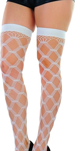 Image of ToBeInStyle Women's Plus Size Multi Fence Net Thigh Hi Stocking - Plus Size - White