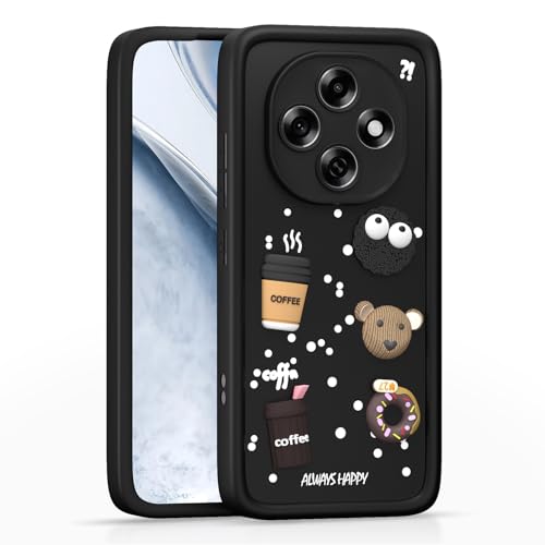 Image of Pikkme Back Cover for Oppo F31 Pro 5G | 3D Bear Silicone Cute & Fun Coffee Cartoon | Full Body Protection Bumper Case (Black)